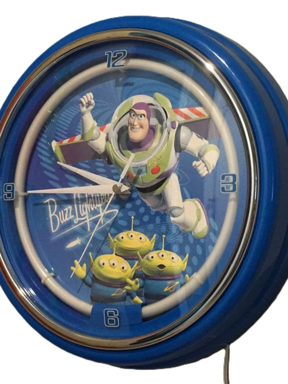 Disney Pixar Buzz Lightyear Blue Neon Wall Clock Rare
